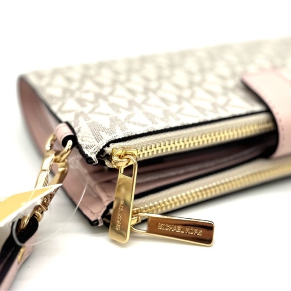 Michael Kors Large Double Zip Wallet Wristlet Powder Blush Multi - Picture 8 of 9